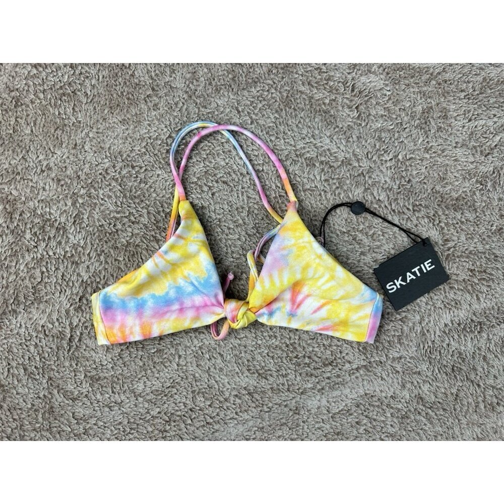 SKATIE Bikini Top XS NWT Multicolor Tie-Dye Sustainable Swimwear - Picture 4 of 7